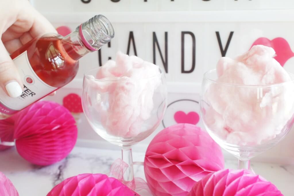 Cotton Candy Cocktail, Cotton Candy, Pink, Entertaining, Hosting, Bachelorette party, bachelorette, girls night, GNO, cocktail, happy hour, drink, entertaining, our messy table , moscato, 