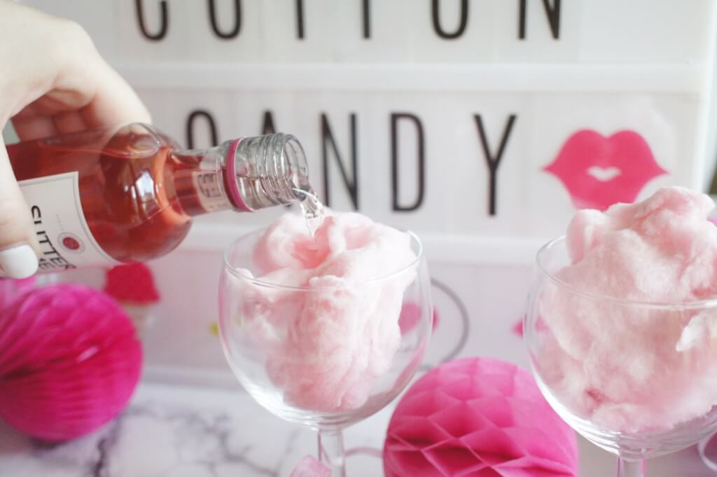 Cotton Candy Cocktail, Cotton Candy, Pink, Entertaining, Hosting, Bachelorette party, bachelorette, girls night, GNO, cocktail, happy hour, drink, entertaining, our messy table , moscato, 