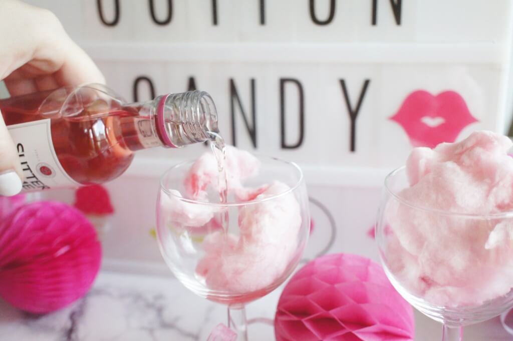 Cotton Candy Cocktail, Cotton Candy, Pink, Entertaining, Hosting, Bachelorette party, bachelorette, girls night, GNO, cocktail, happy hour, drink, entertaining, our messy table , moscato, 