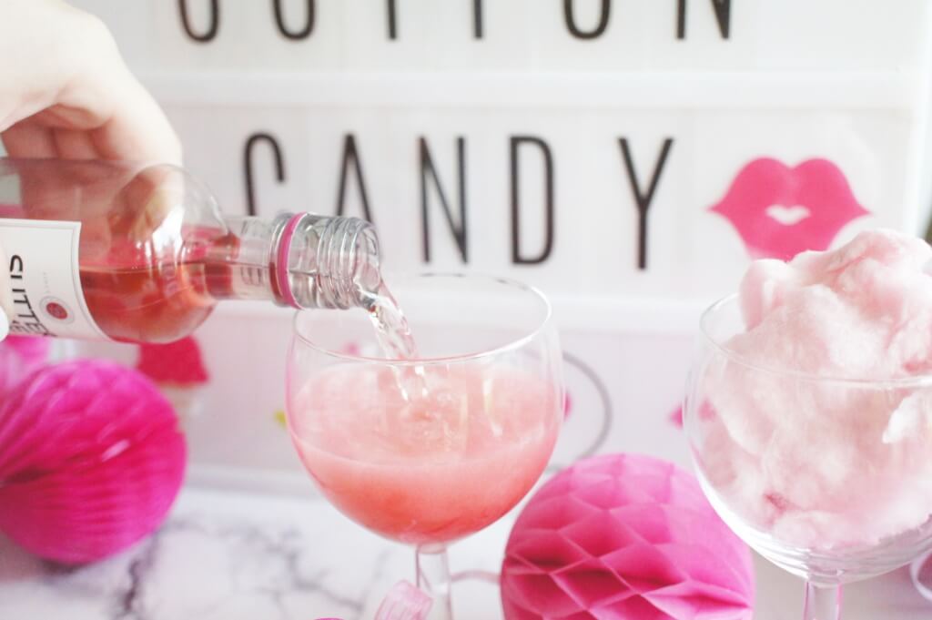 Cotton Candy Cocktail, Cotton Candy, Pink, Entertaining, Hosting, Bachelorette party, bachelorette, girls night, GNO, cocktail, happy hour, drink, entertaining, our messy table , moscato, 