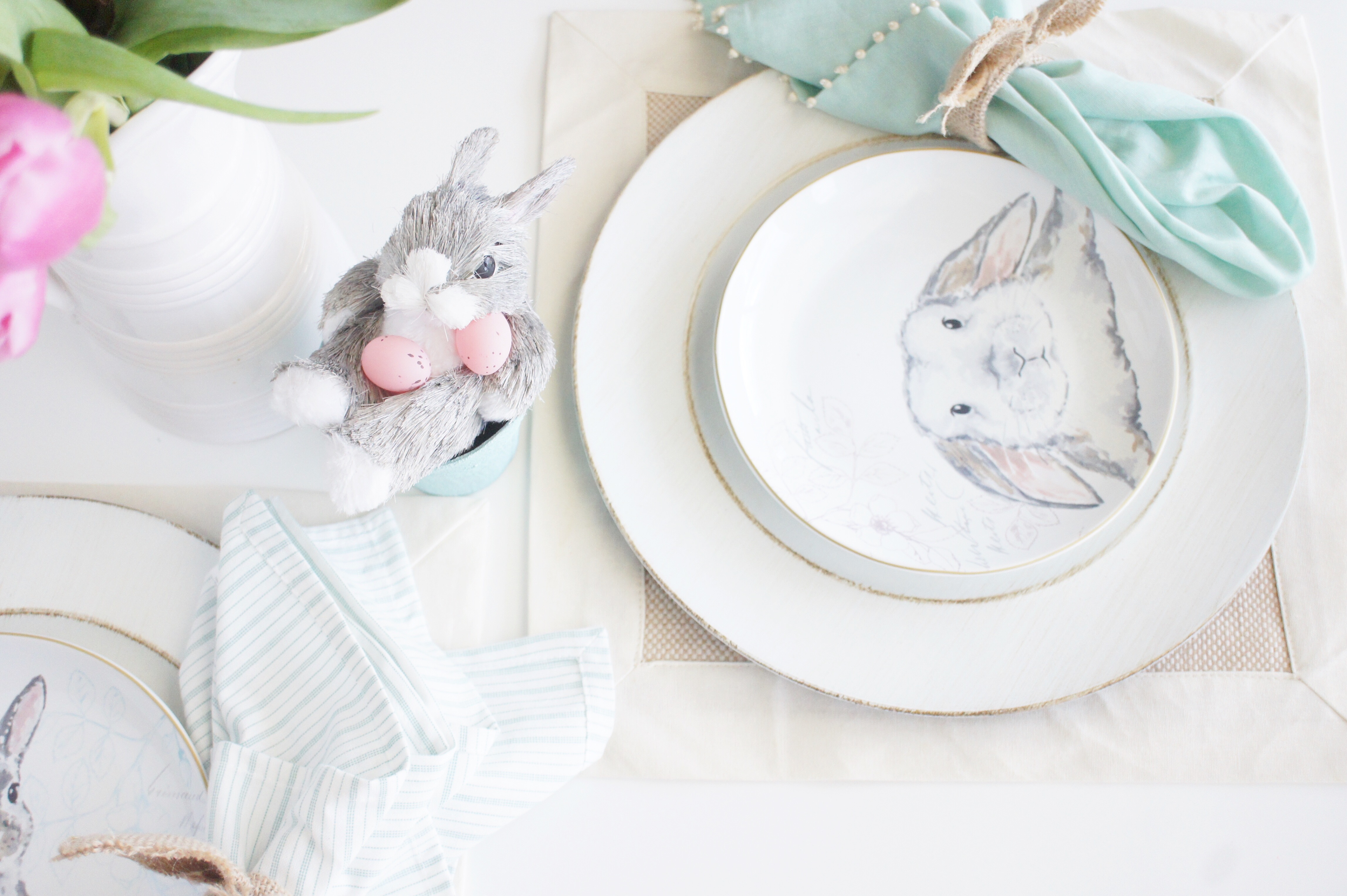 easter bunny tablescape, easter bunny, easter decor, spring decor, spring, easter, home decor, tablesetting, 